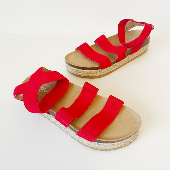 FOREVER 21 | Red Strappy Flatform Sandals Sz 7.5 - Picture 6 of 7